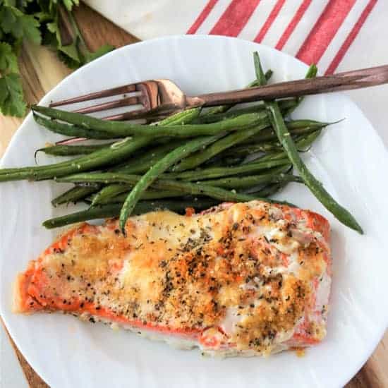 Baked Salmon with Mayo and Parmesan Herb Crust Seeking