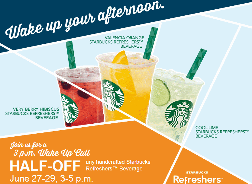 Starbucks HalfPrice Refresher Drinks! June 2729 (35pm)