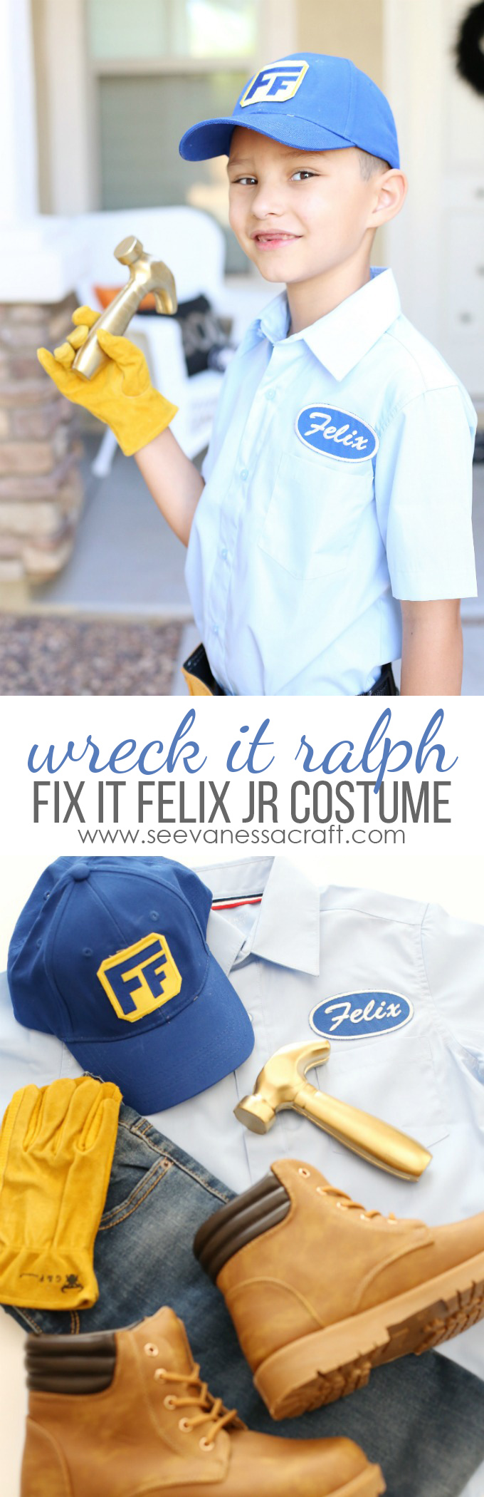 Halloween DIY Fix It Felix Jr Costume from Wreck It Ralph See