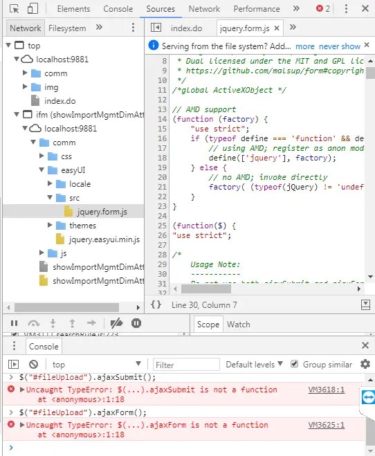 javascript 页面已导入jquery.form，报(...).ajaxSubmit is not a function 如何解决