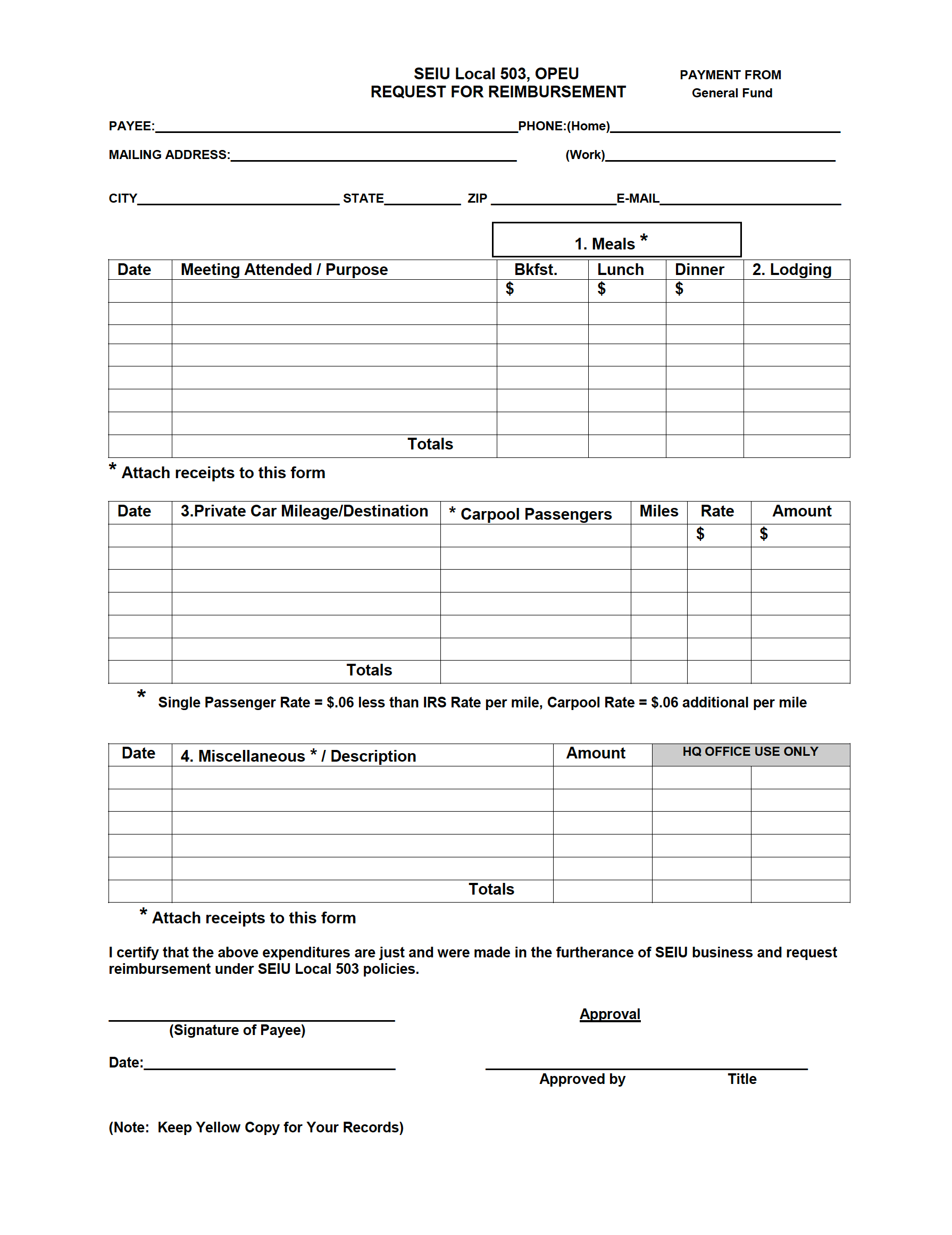 SEIU503 Local General Fund Reimbursement Forms