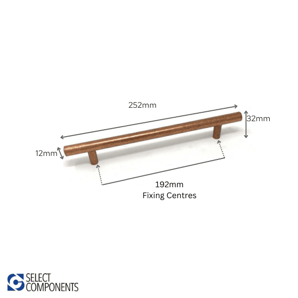 192mm Copper TBar Kitchen Cupboard Handle Select Components