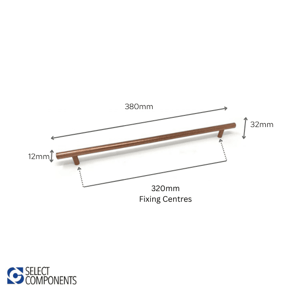 320mm Copper TBar Kitchen Cupboard Handle Select Components