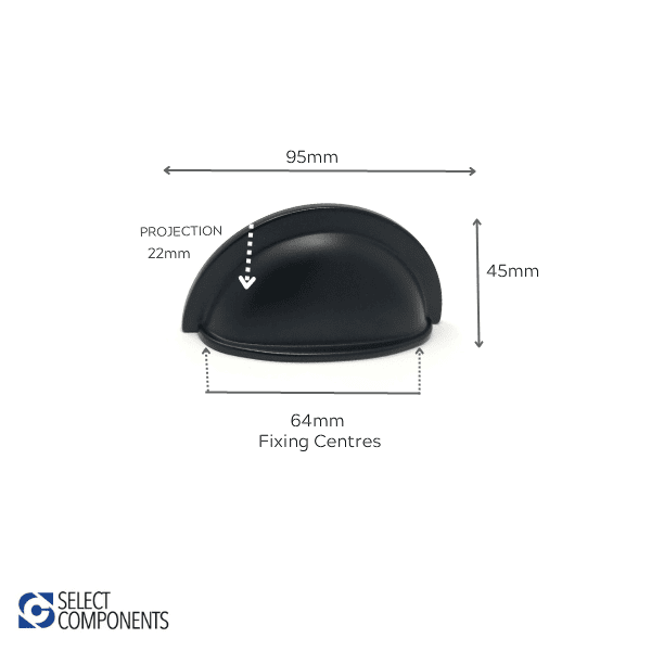64mm Matt Black Cup Kitchen Cupboard Handle Select Components