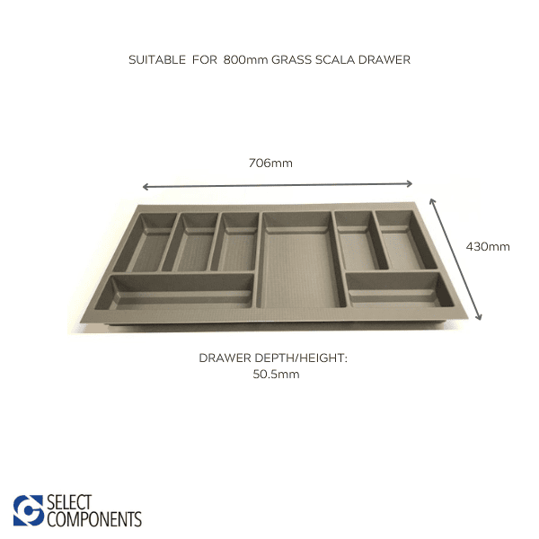 Grass Scala Cutlery Tray Organiser for 800mm Drawers Grey Select