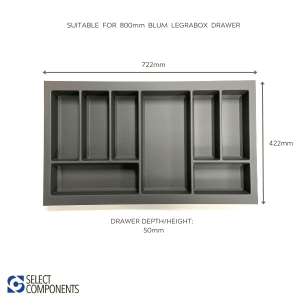 Blum Legrabox Cutlery Trays Organiser for 800mm Drawer Grey Select