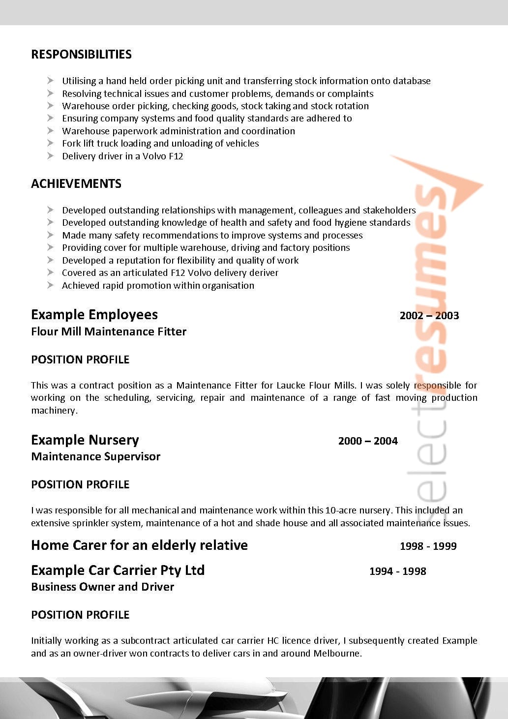 Fitter & Turner Design 075 Select Resumes