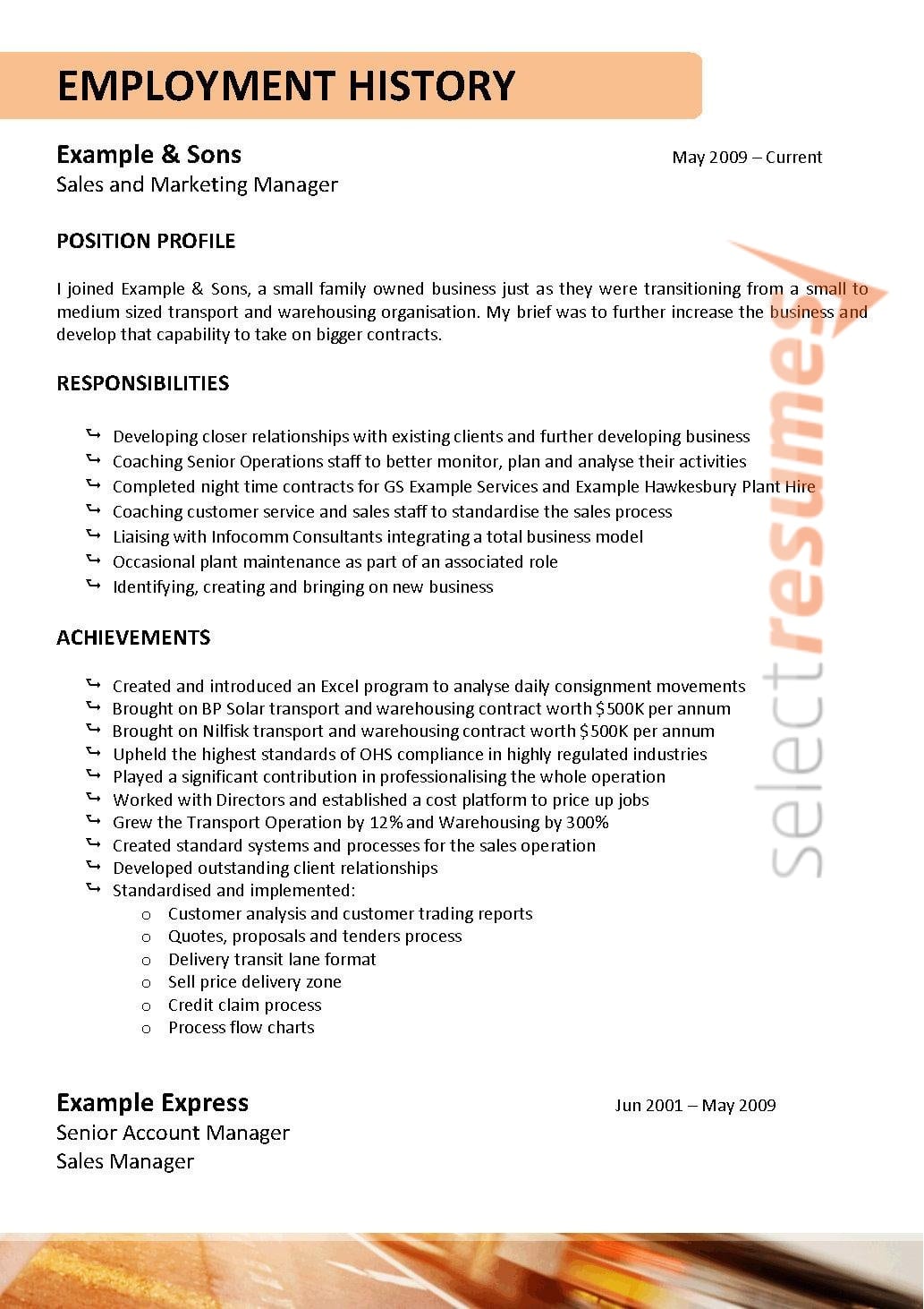Truck Driver Design 117 Select Resumes