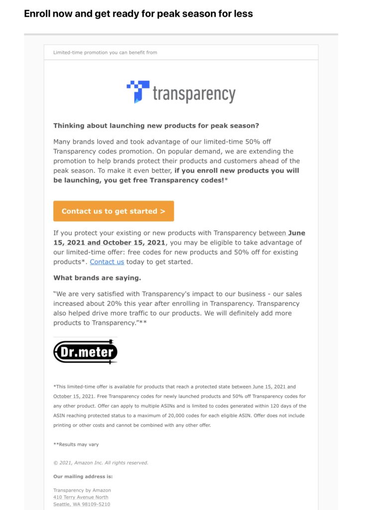 Amazon Brand Registry is offering Free Transparency codes Seller Union