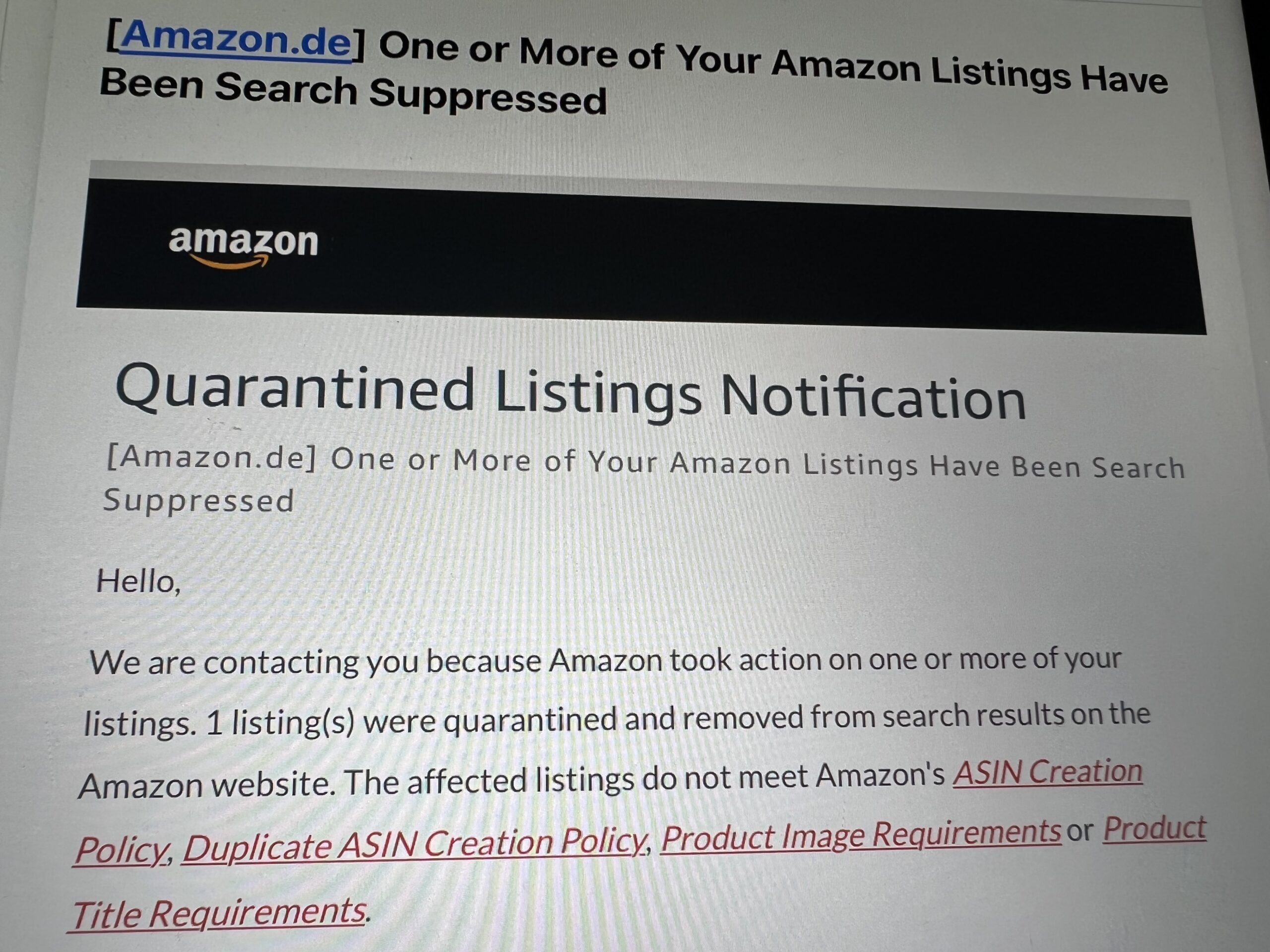 One or More of Your Amazon Listings Have Been Search Suppressed