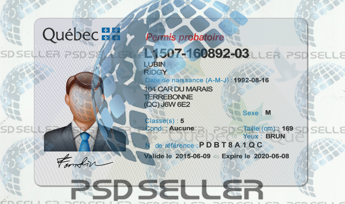 Fully Editable Quebec Driver License Psd Template Psdseller