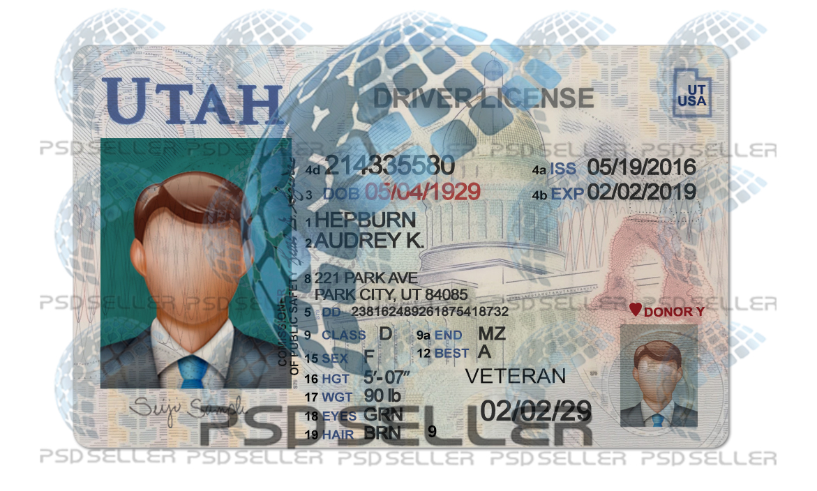 Fully Editable Utah Driver License Psd Template Psdseller