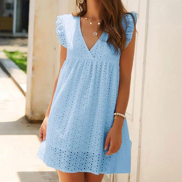 V NECK RUFFLED SLEEVES BABY DOLL DRESS Sell This Now