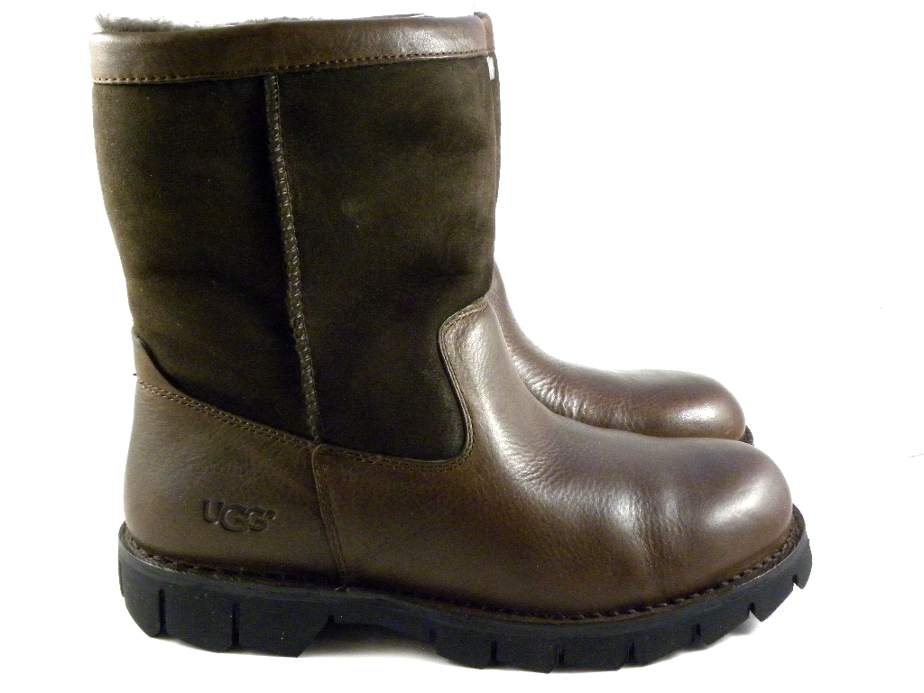 UGG Australia Beacon Dark Brown Leather Fur Winter Snow Boots Men Size