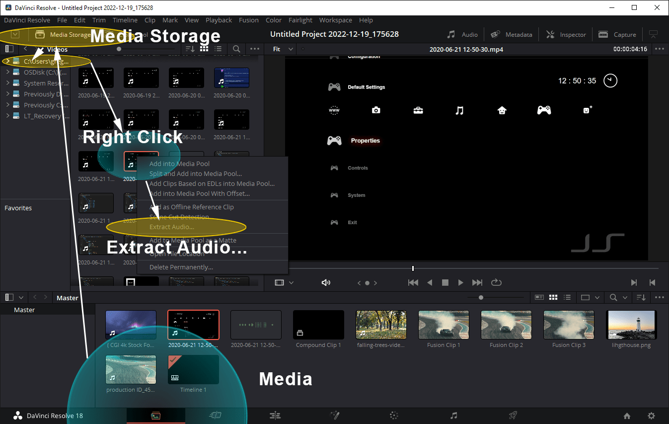 How to separate Audio from Video in DaVinci Resolve 17/18 (extract audio from video file)