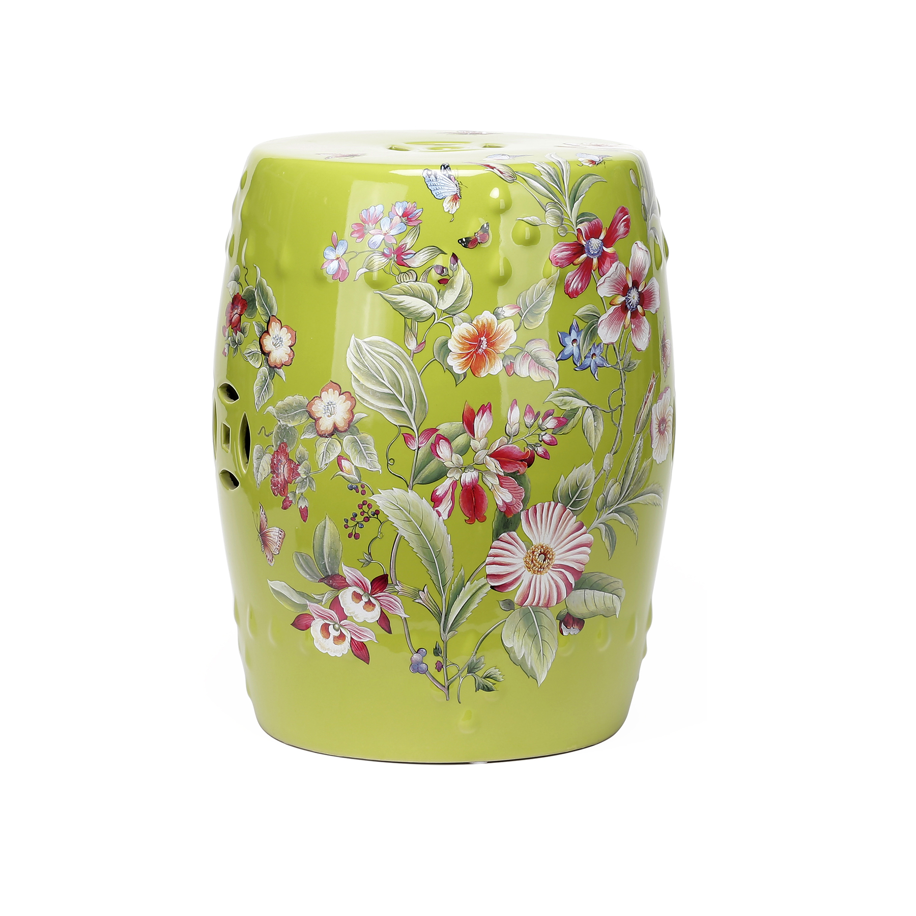 Ceramic Floral and Bird Garden Stool SEMK Home