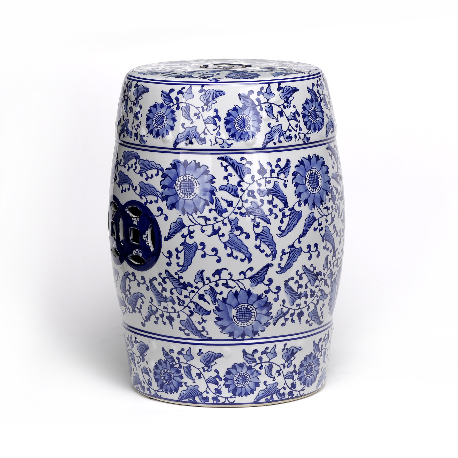 Ceramic Blue and White Floral Garden Stool SEMK Home