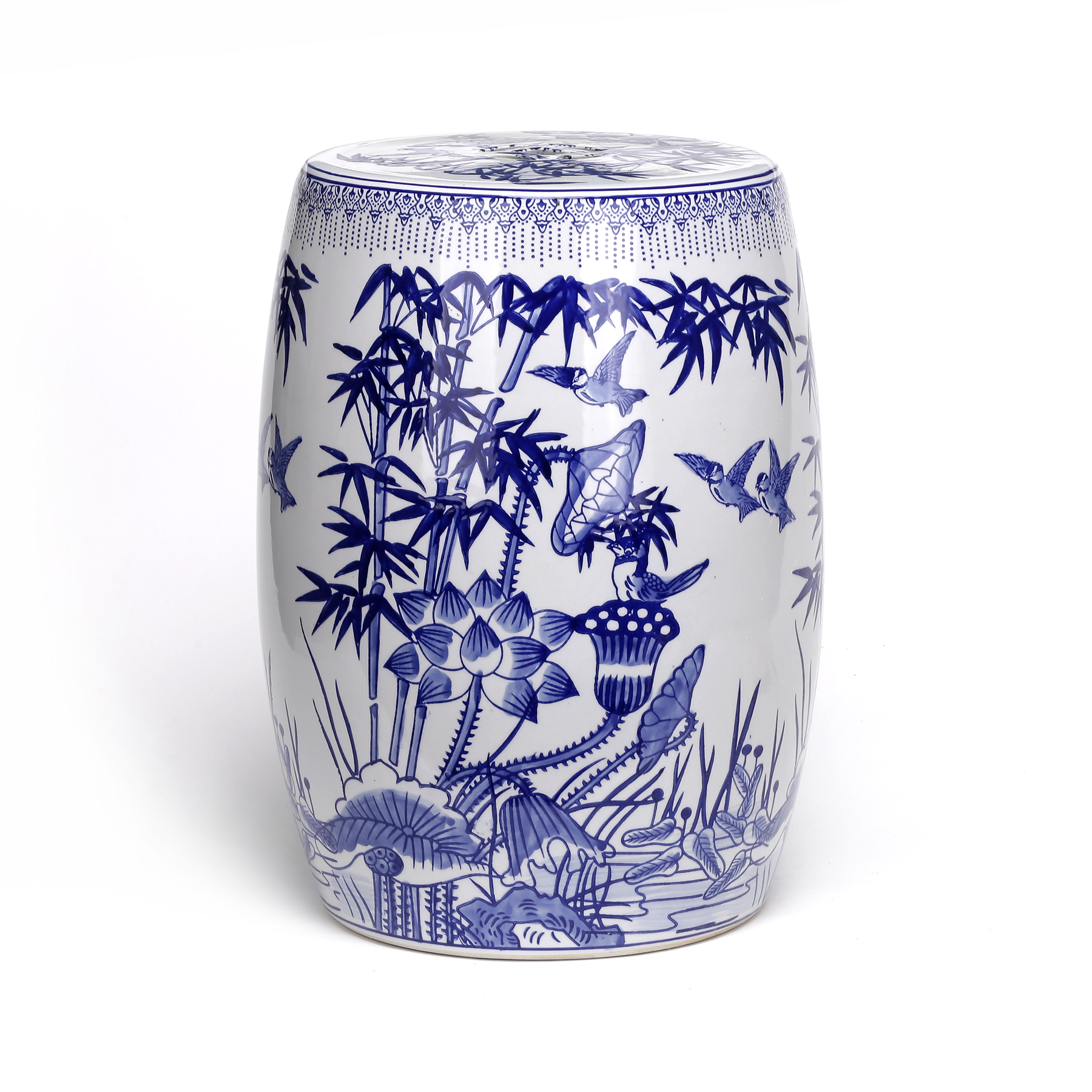 Ceramic Blue and White Floral Garden Stool SEMK Home