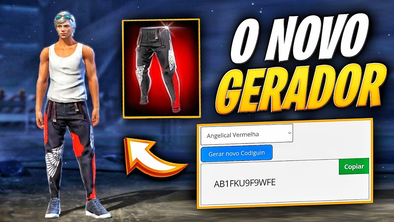 GERADOR DE CODIGUIN FREE FIRE FF DIAMANTES, PASSE, CALÇA ANGELICAL