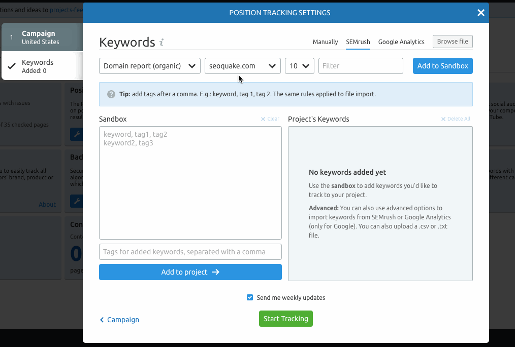 Configuring Position Tracking SEMrush Knowledge Base manual SEMrush Toolkits SEMrush