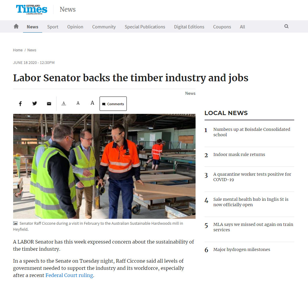 Labor Senator Raff Ciccone backs the timber industry and jobsRaff