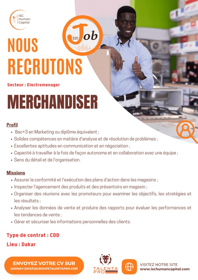 une Société de la place recrute un Marchandiseur H/F Dakar/Sénégal