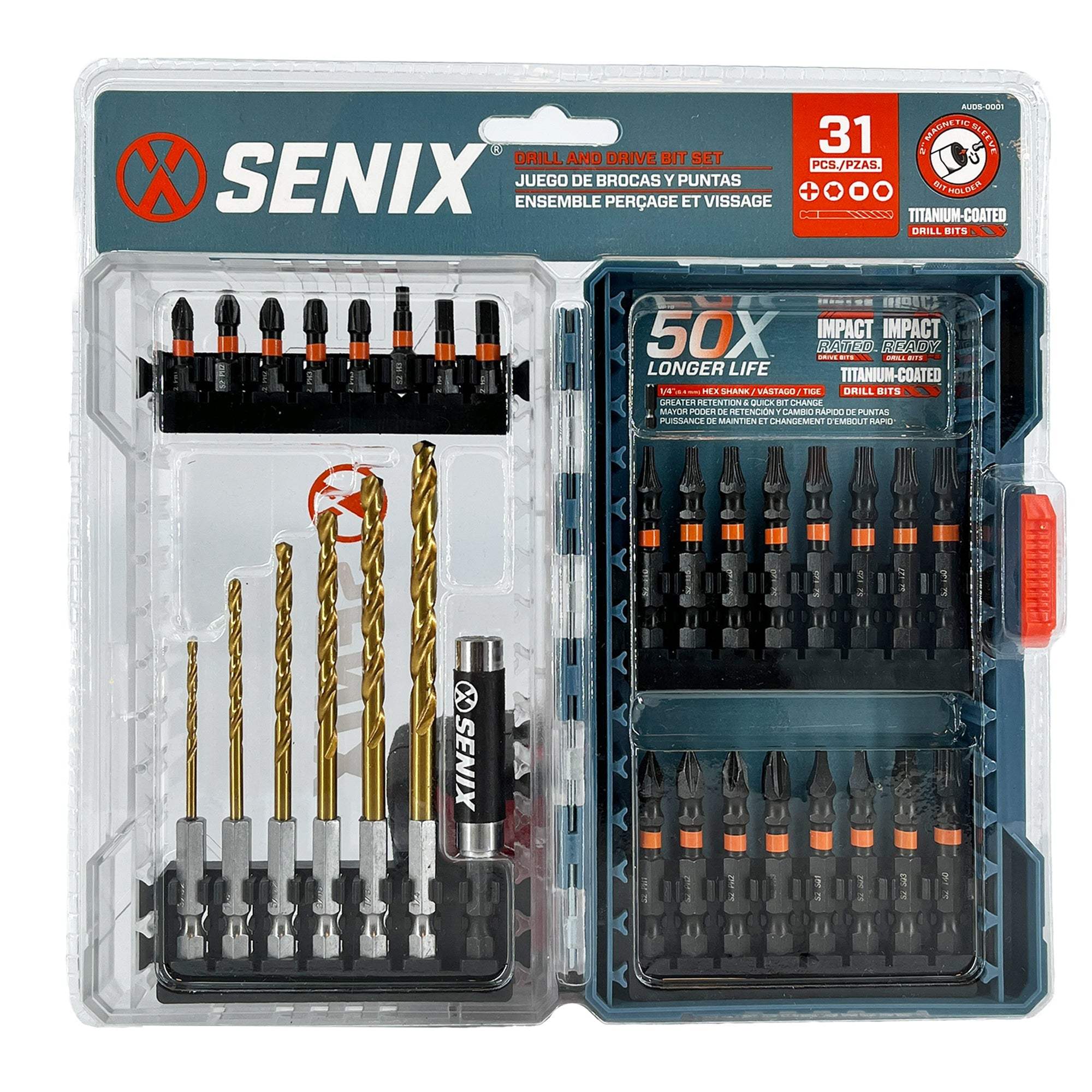 SENIX 31Piece Driver Bit and TitaniumCoated Drilling Bit Set with Ma