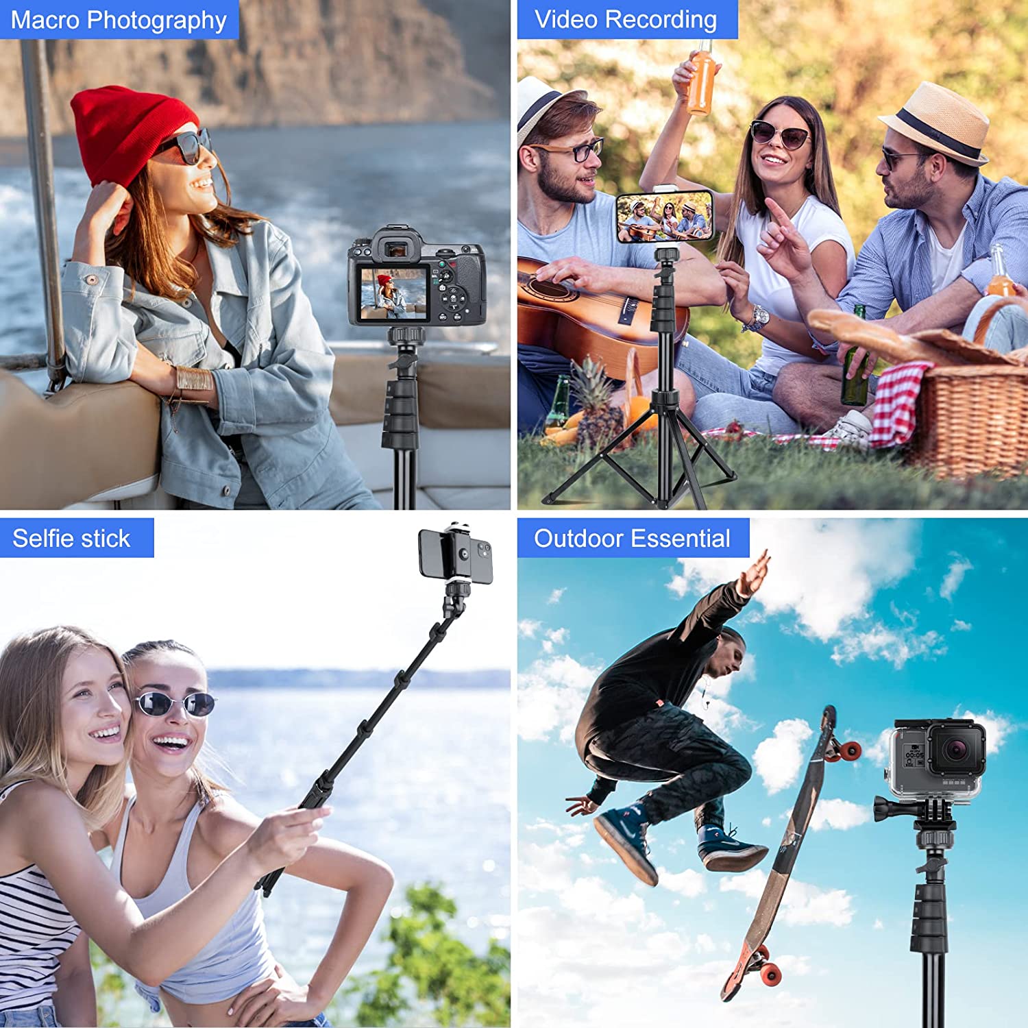 Sensyne 62" Phone Tripod & Selfie Stick Bundle with Flexible Phone