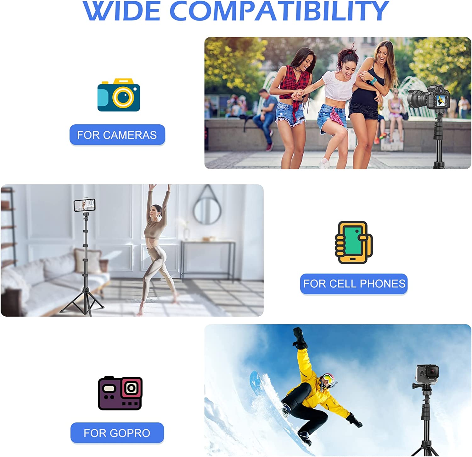 Sensyne 62" Phone Tripod & Selfie Stick Bundle with Flexible Phone