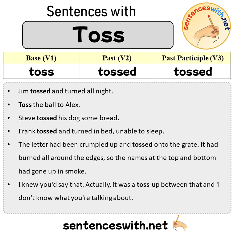 Sentences with Toss, Past and Past Participle Form Of Toss V1 V2 V3