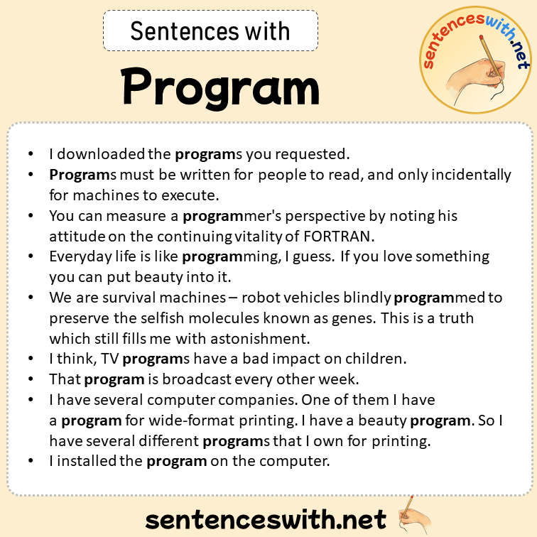 Sentences with Program, Sentences about Program in English
