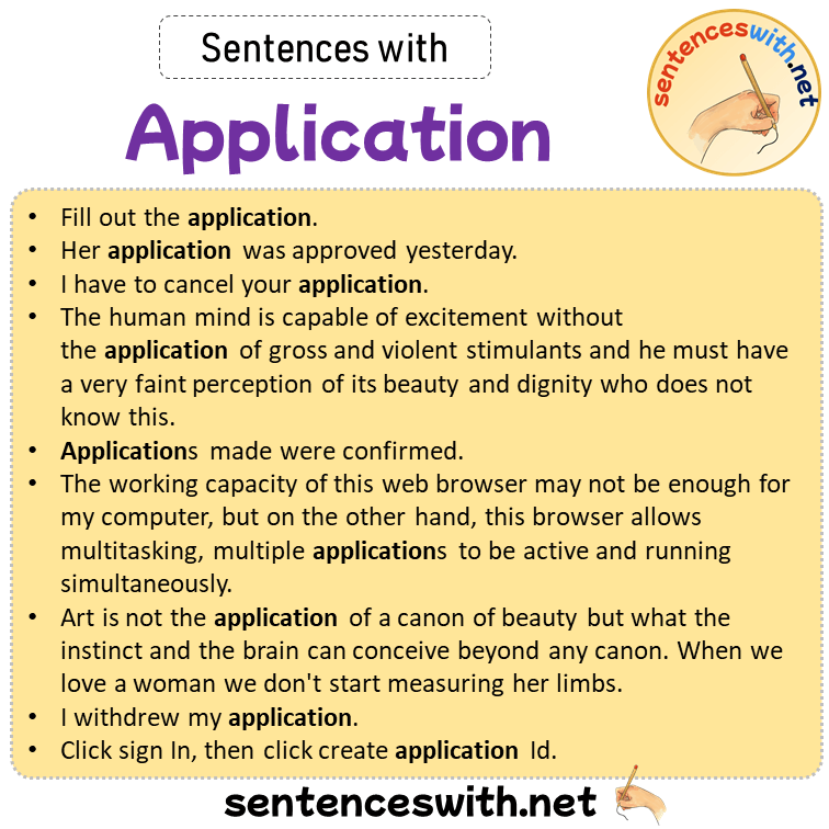 Sentences with Application, Sentences about Application in English