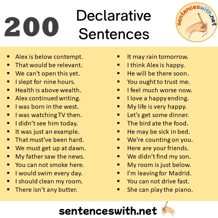 200 Declarative Sentences Examples, Declarative Example Sentences