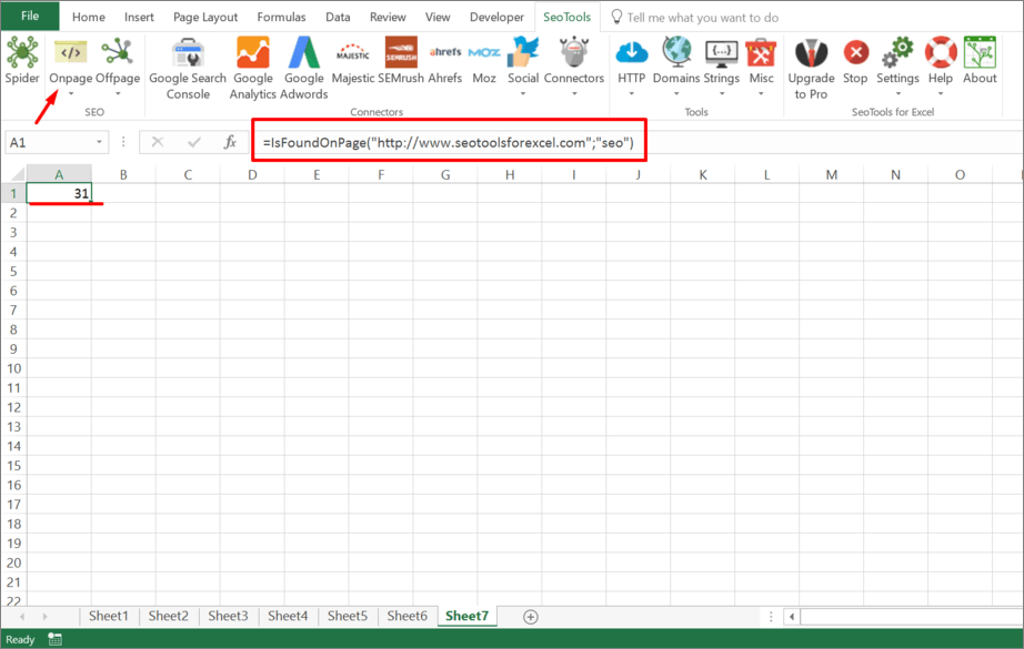 Check if String is found on Web Pages in Excel