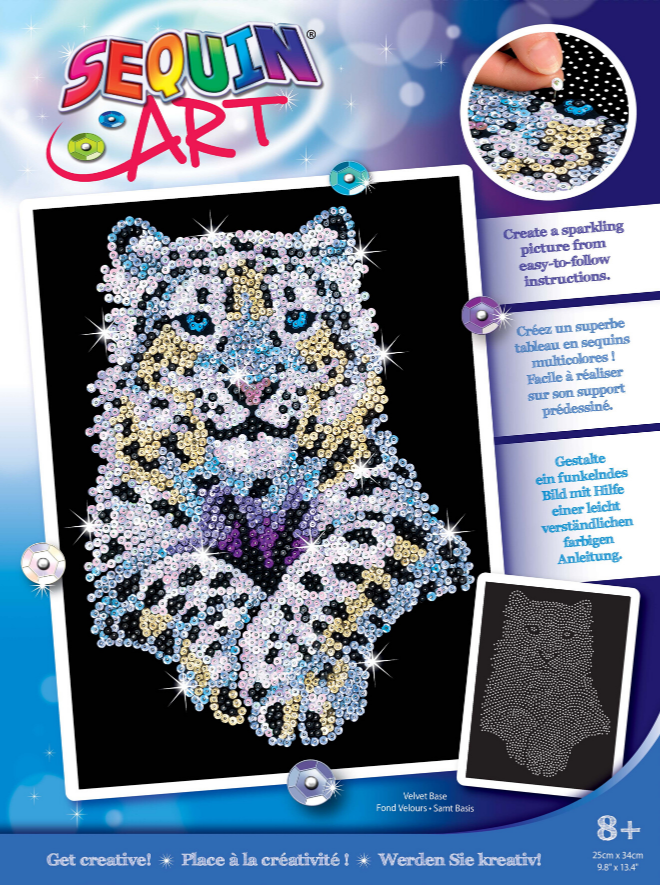 Snow Leopard, Sequin Art Blue Sequin Art Original Craft Set