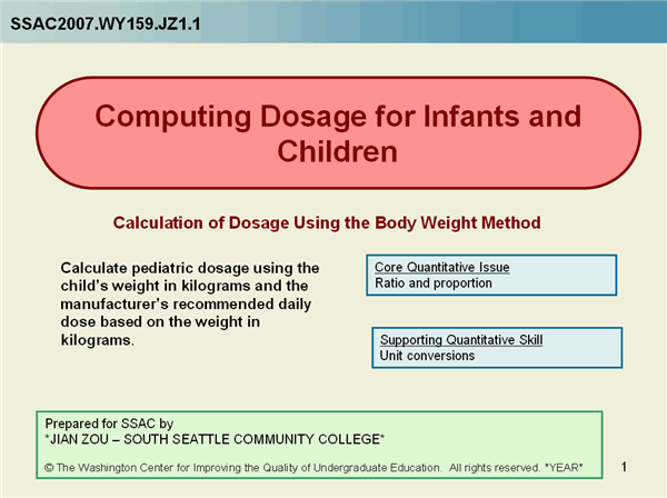 Computing Dosage for Infants and Children Calculation of Dosage by