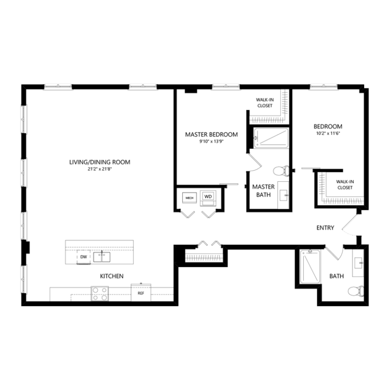 Two Bedroom Two Bath Large Apartment in Walker's Point Floor Plan M