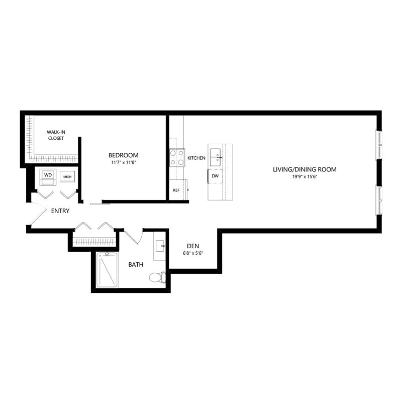 One Bedroom Apartment in Walker's Point Floor Plan K Serif
