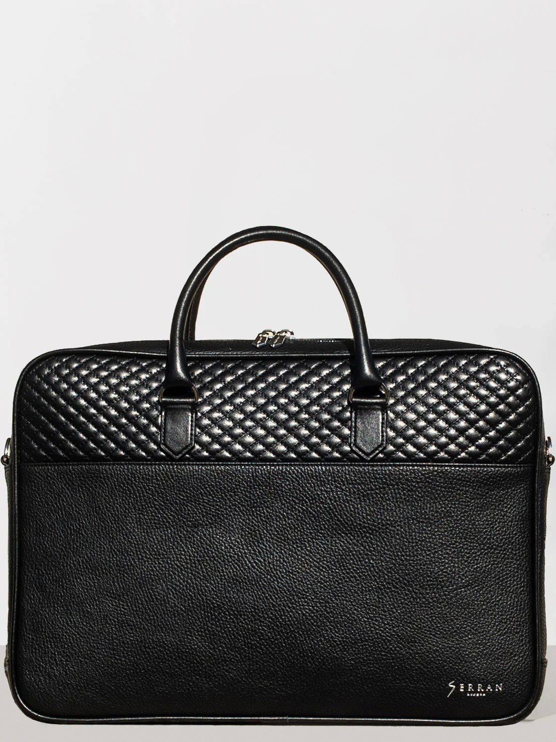 Quilted Leather Laptop Bag Black