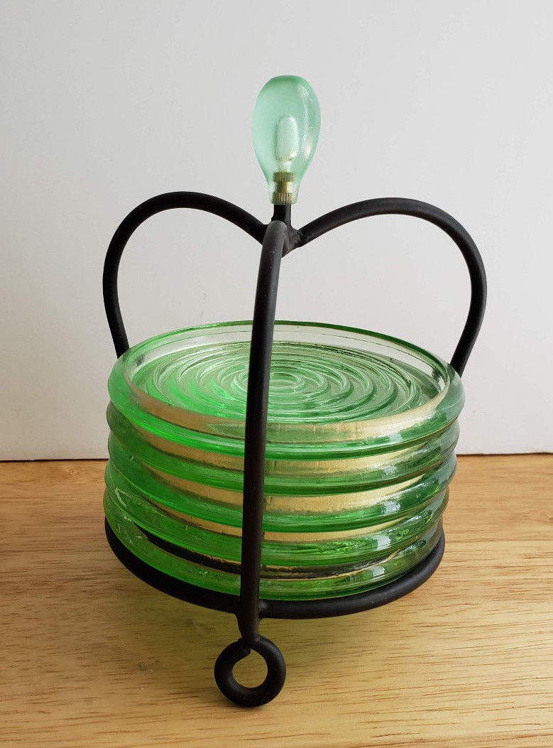 Modern Green Glass Coaster Set Aunt Gladys' Attic