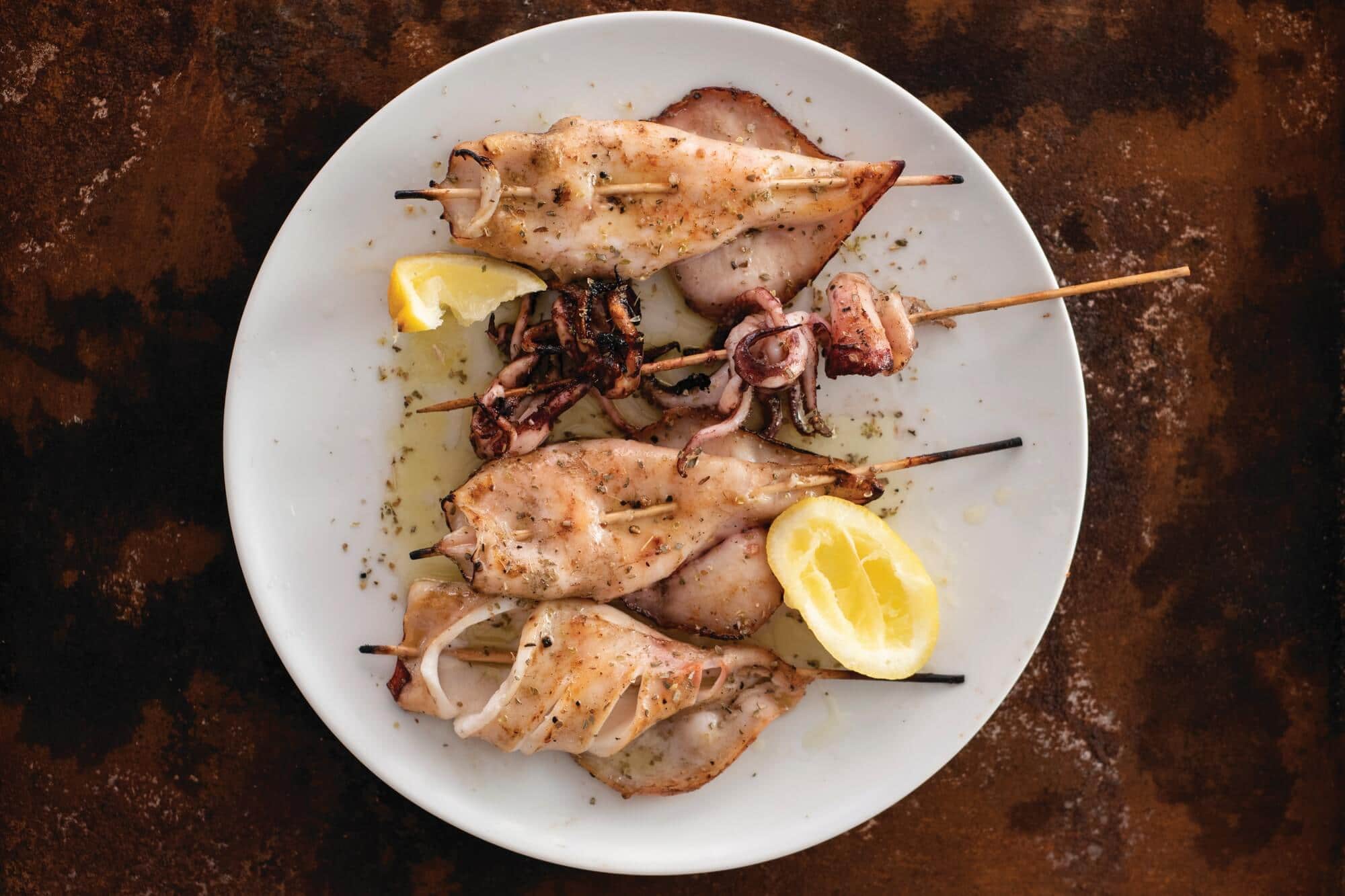 Grilled Calamari, Greek style Served