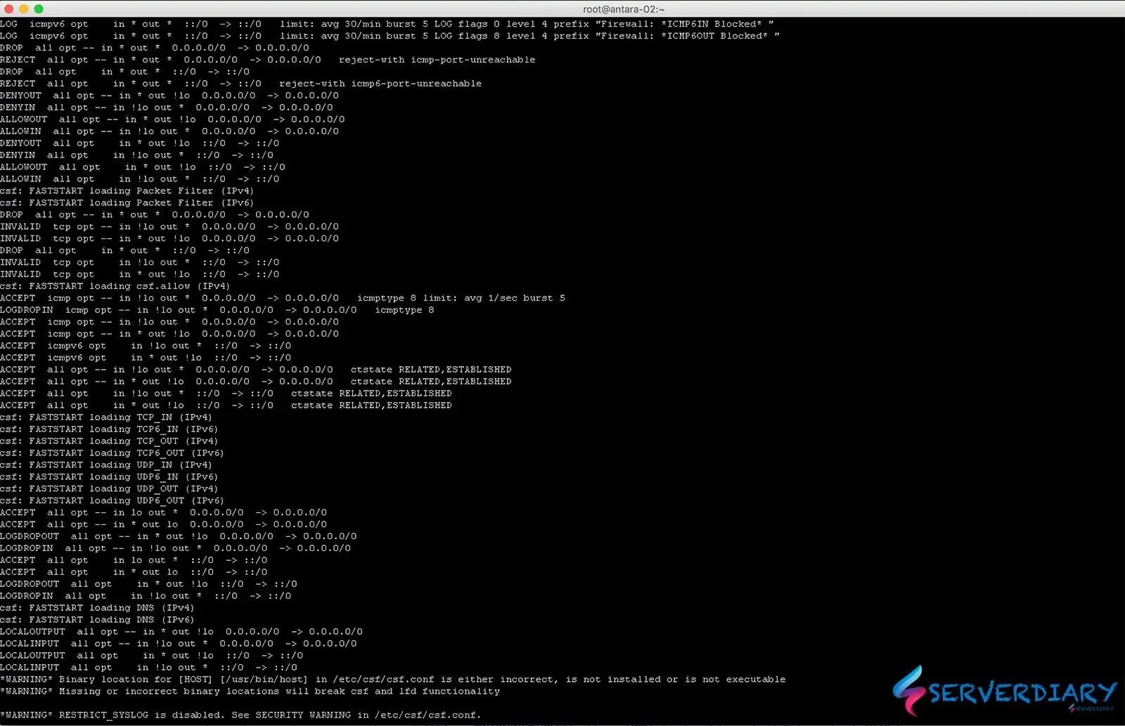 CSF Error *WARNING* Binary location for [HOST] [/usr/bin/host] in /etc