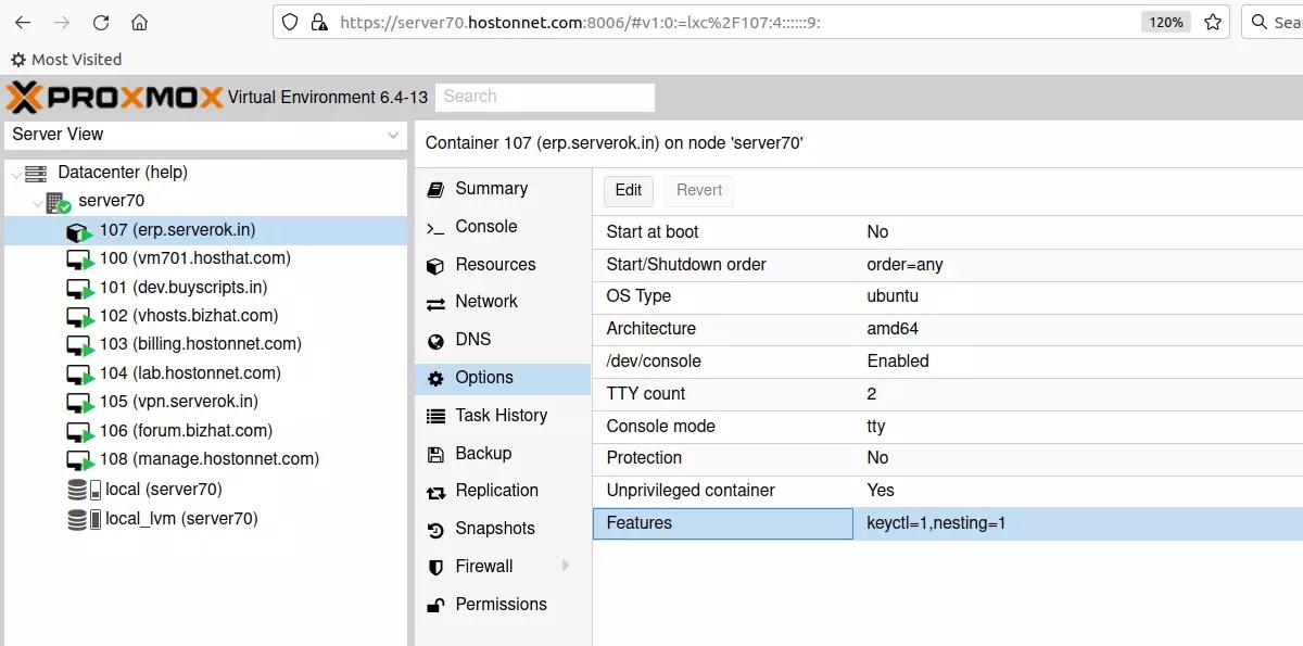 Proxmox LXC container docker not working ServerOK