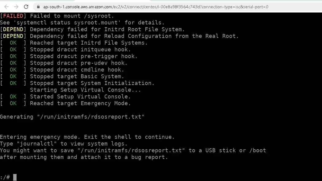 Failed to mount /sysroot XFS Boot failure ServerOK