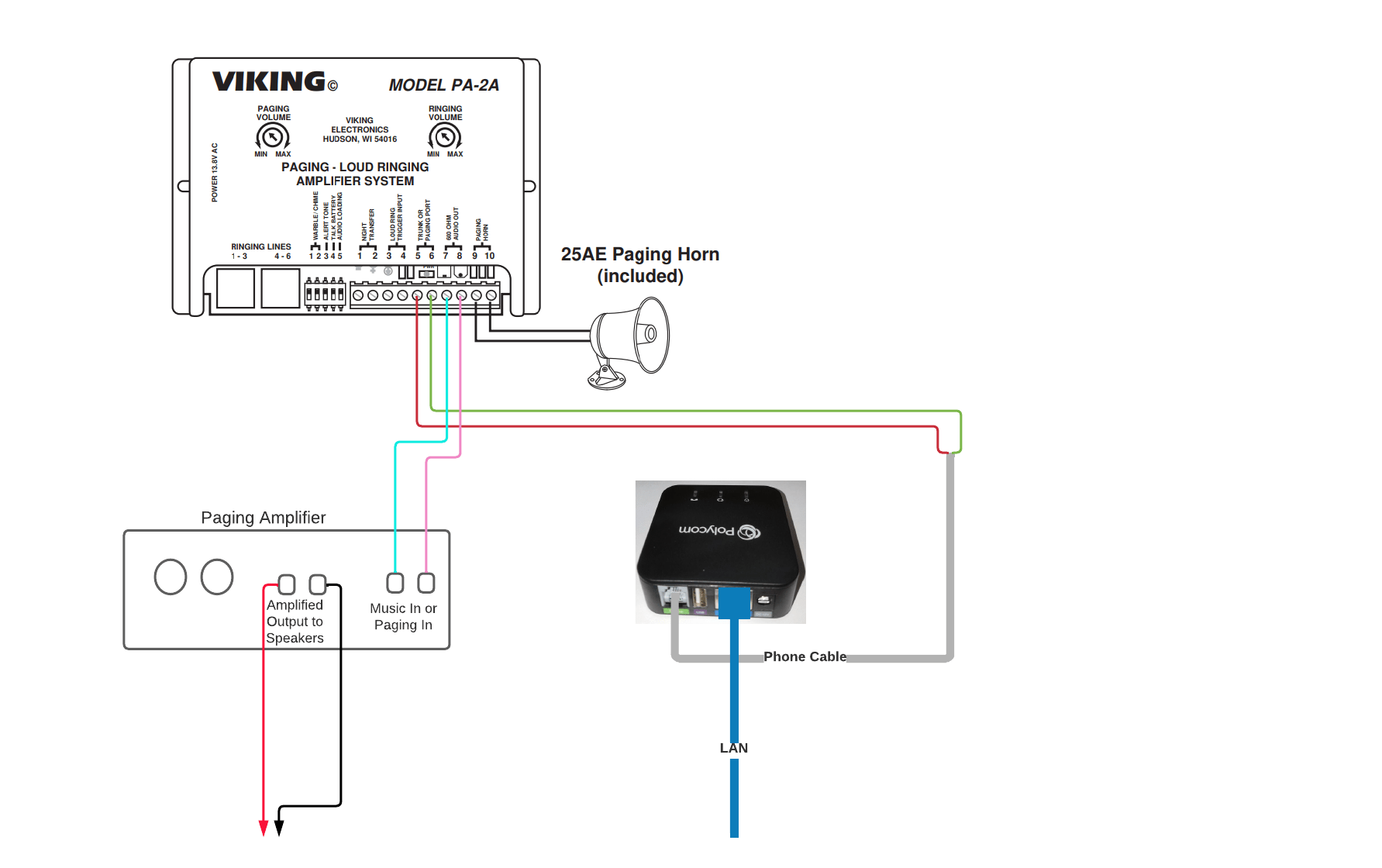 Connecting a Viking PA-2A to an ATA device for Overhead Paging