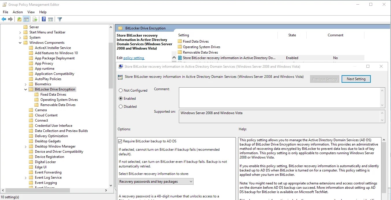 How to save BitLocker keys in AD (Active Directory)?
