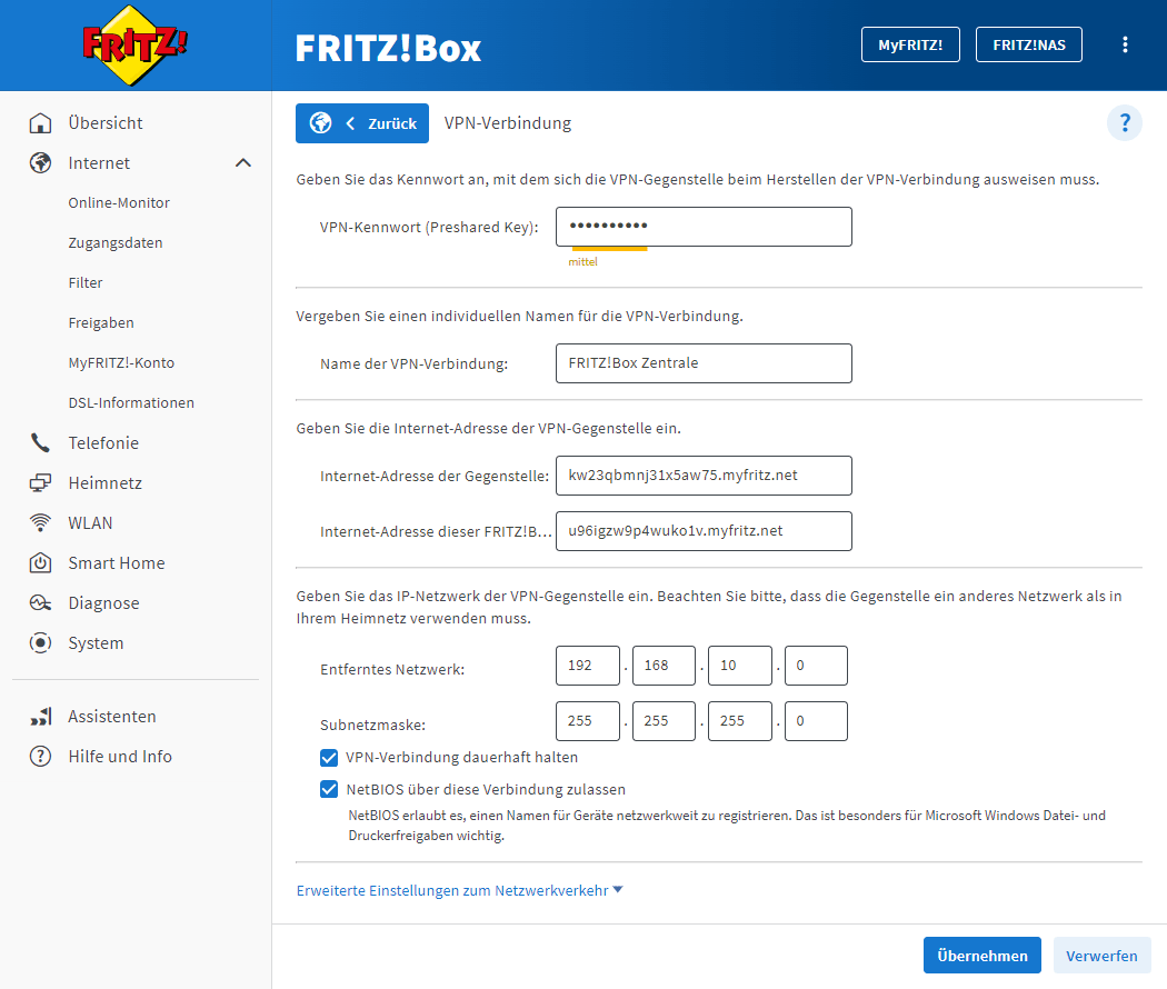 IPSecVPN zwischen zwei einrichten FRITZ!Box