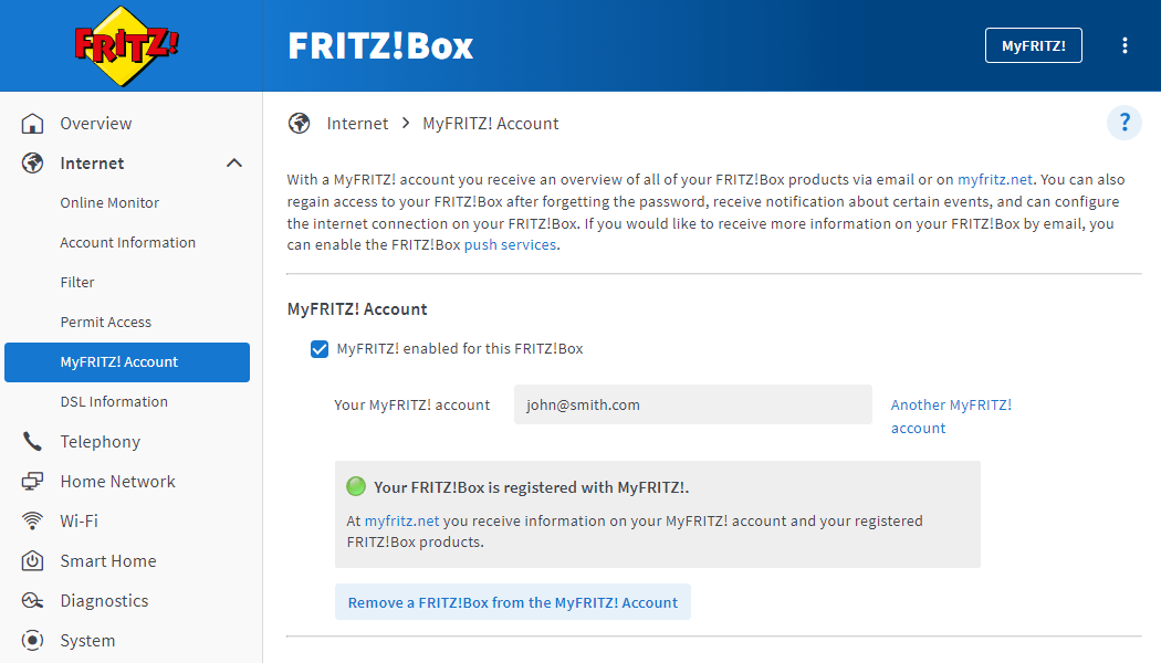 Creating a MyFRITZ! account and setting it up in the FRITZ!Box FRITZ
