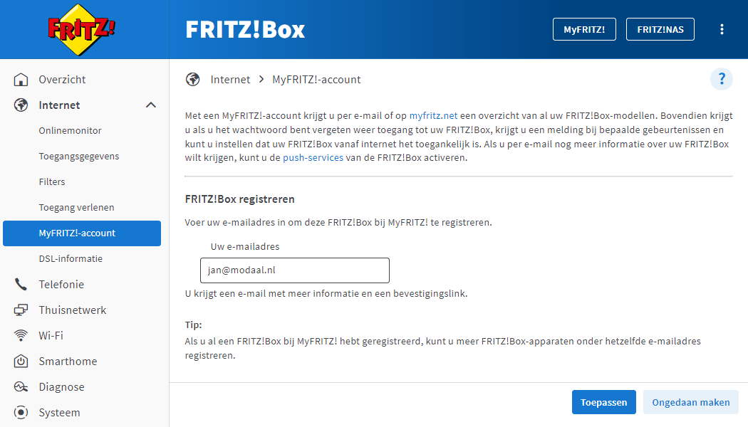 WireGuardVPN met de FRITZ!Box op de computer configureren FRITZ!Box