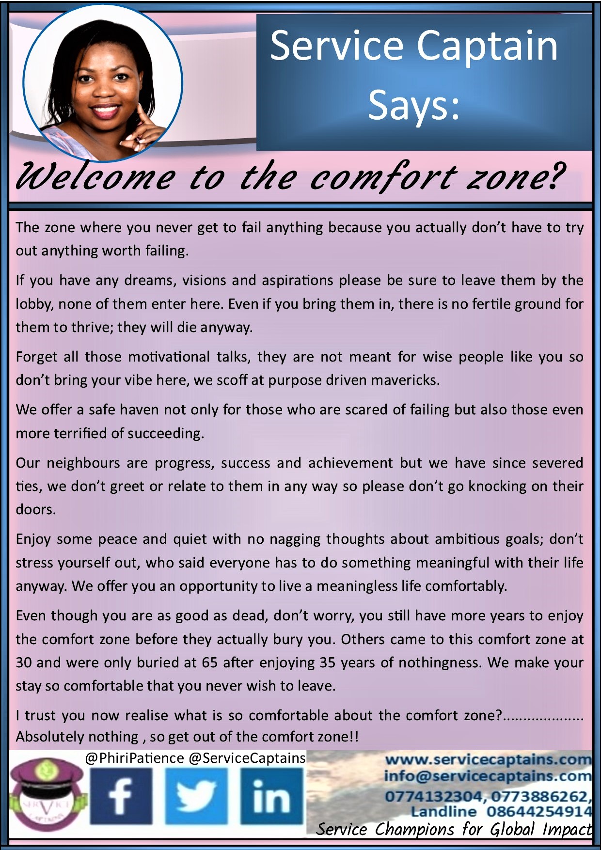 Comfort Zone SERVICE CAPTAINS